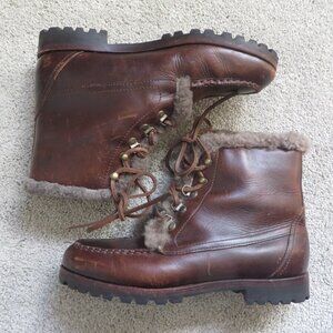 Cole haan women brown leather full fur lined lace up ankle boots sz 6/6.5/7/7.5